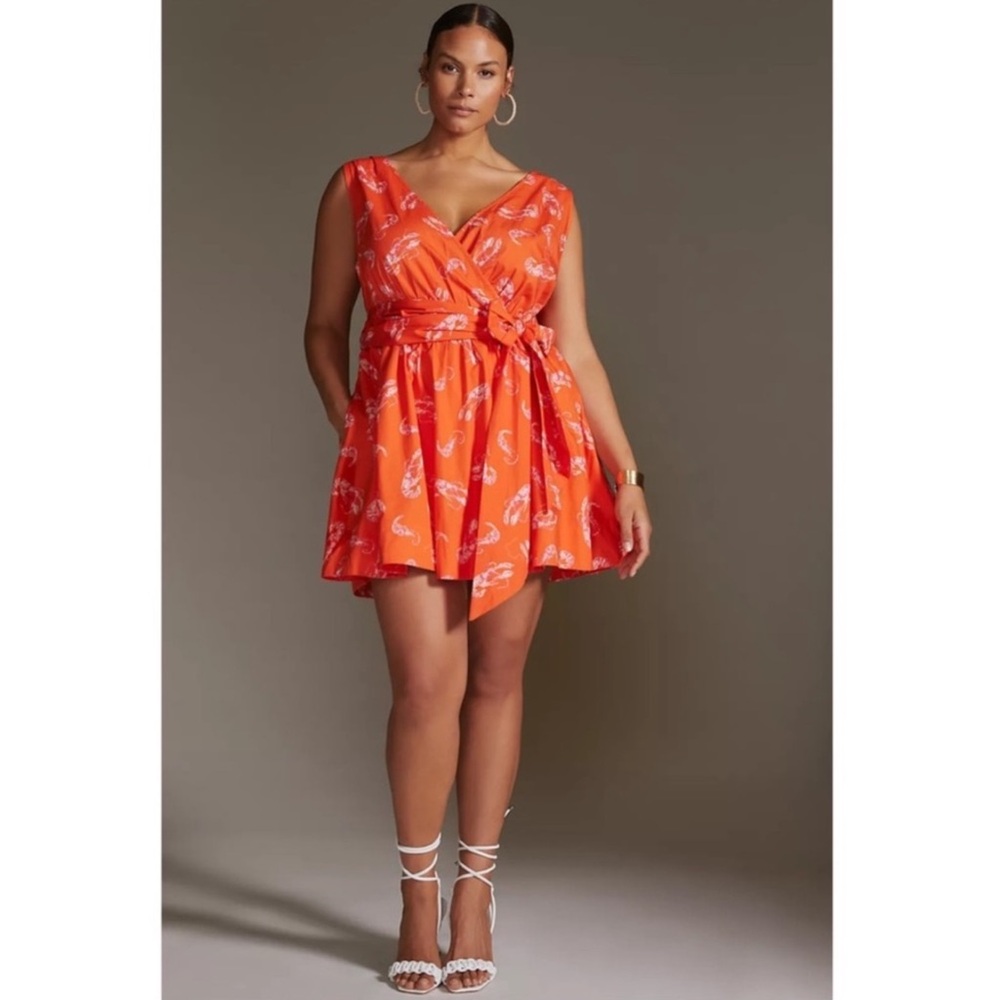 Last chance Maeve Anthro Lobster Flirty Wrap Mini Dress - Picture 3 of 16